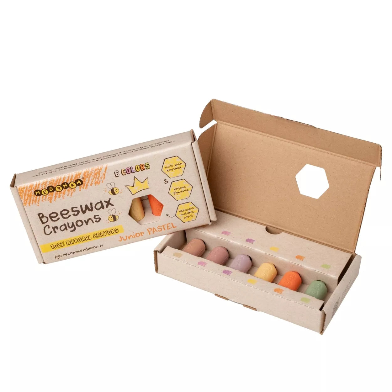 Kredki z wosku pszczelego JUNIOR PASTEL (6 kolorów) od Medenki 100%naturalne 1+