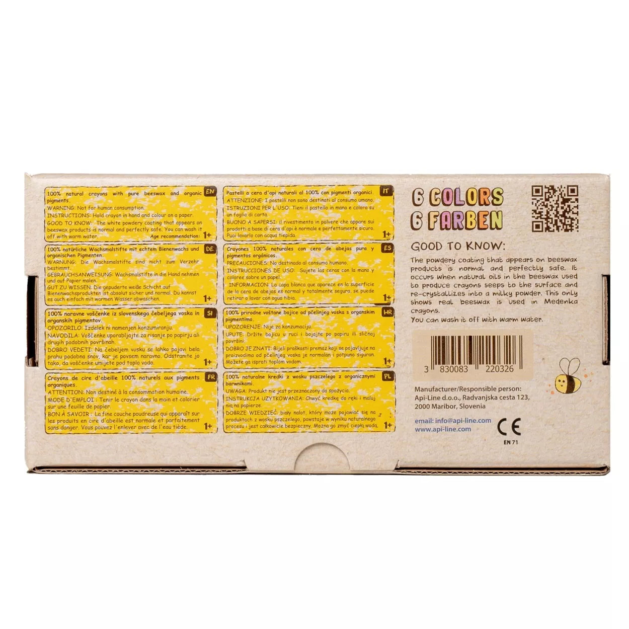 Kredki z wosku pszczelego JUNIOR PASTEL (6 kolorów) od Medenki 100%naturalne 1+