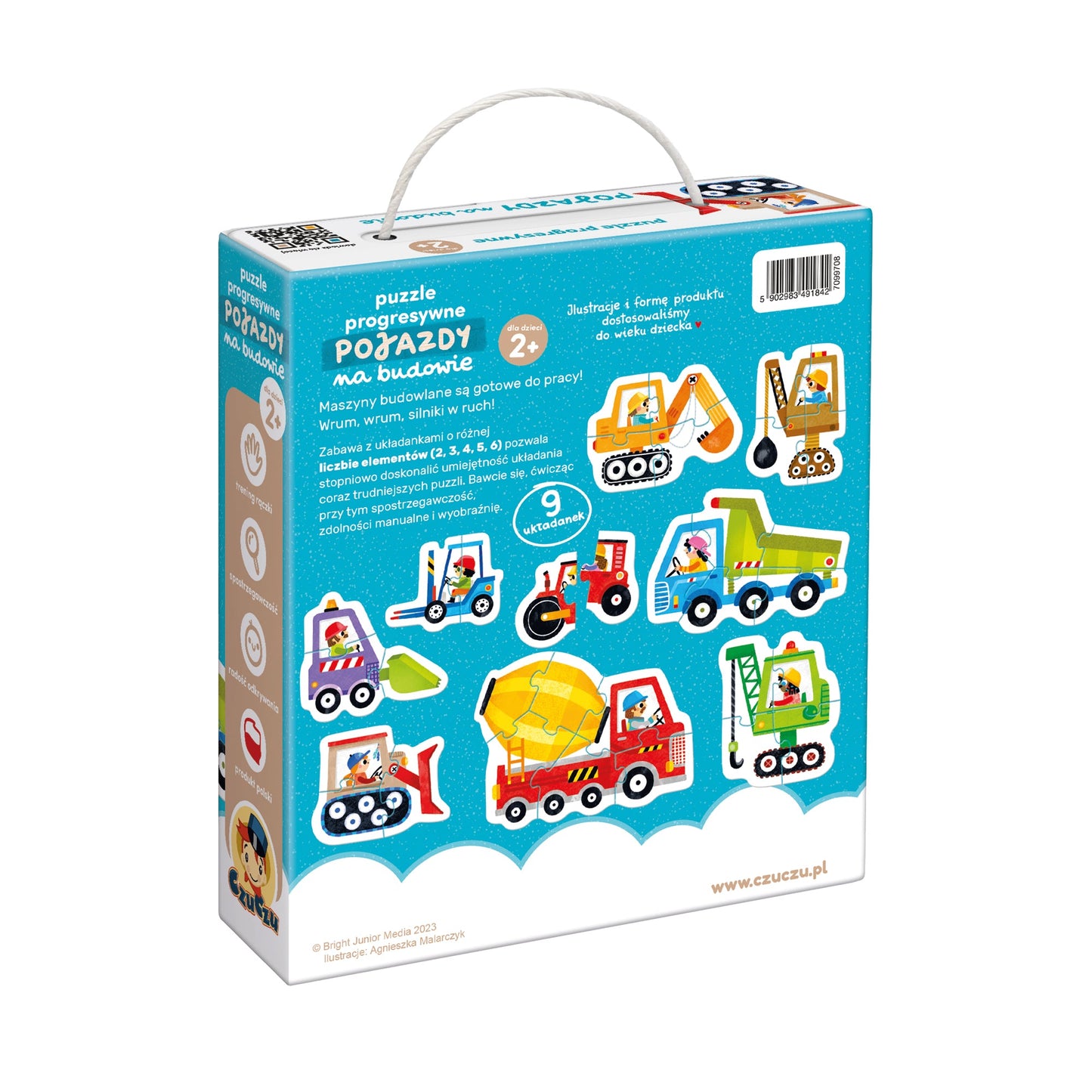 Puzzle Progresywne "Pojazdy na Budowie" dla Maluszków - tył opakowania.