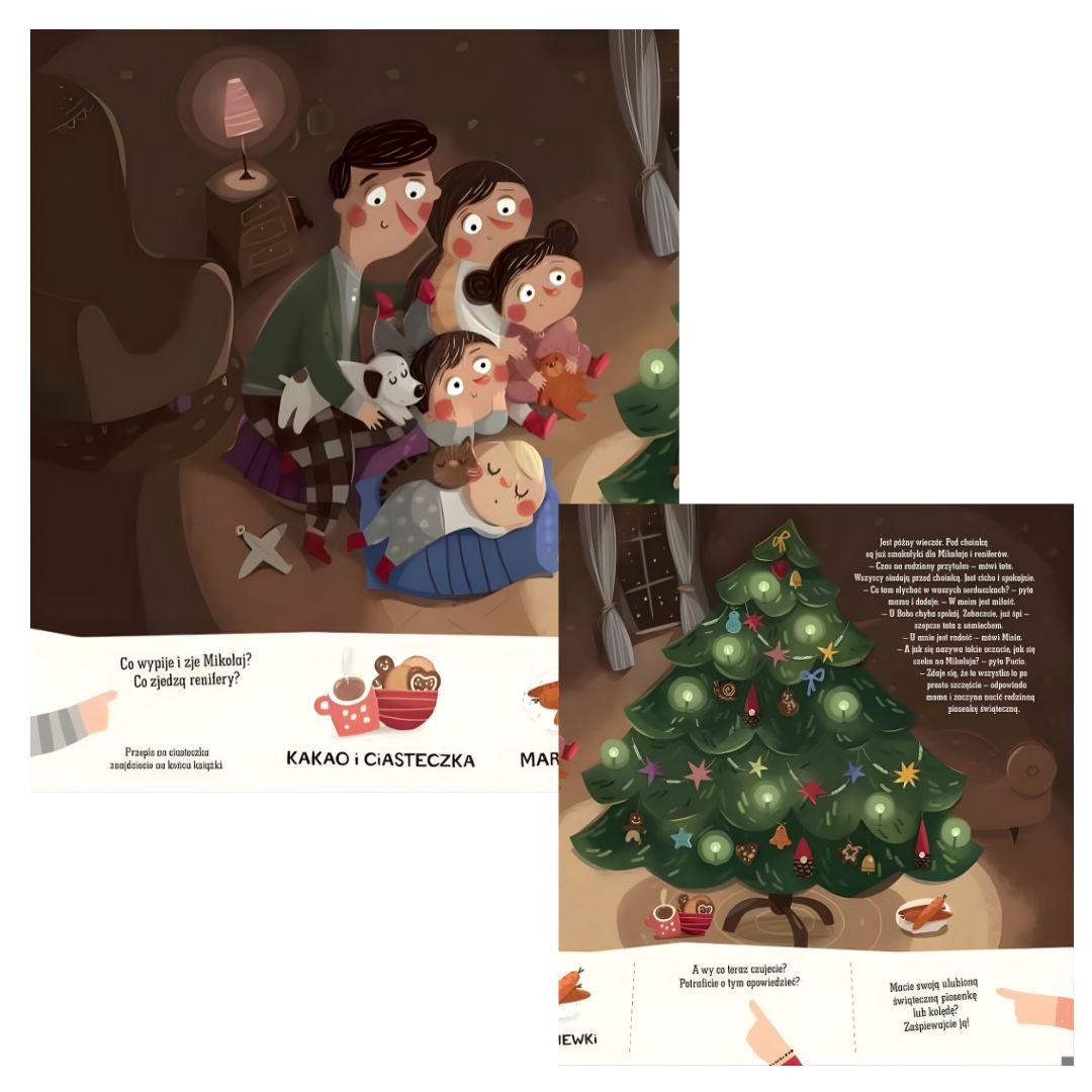 Rozkładówka z Puciem, Misią i rodzicami przy choince.