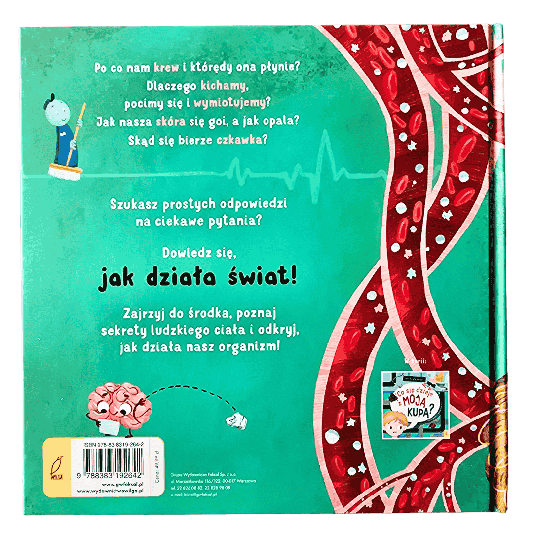 Tył okładki książki "Co wyprawia moje ciało?" od Wydawnictwa Wilga.