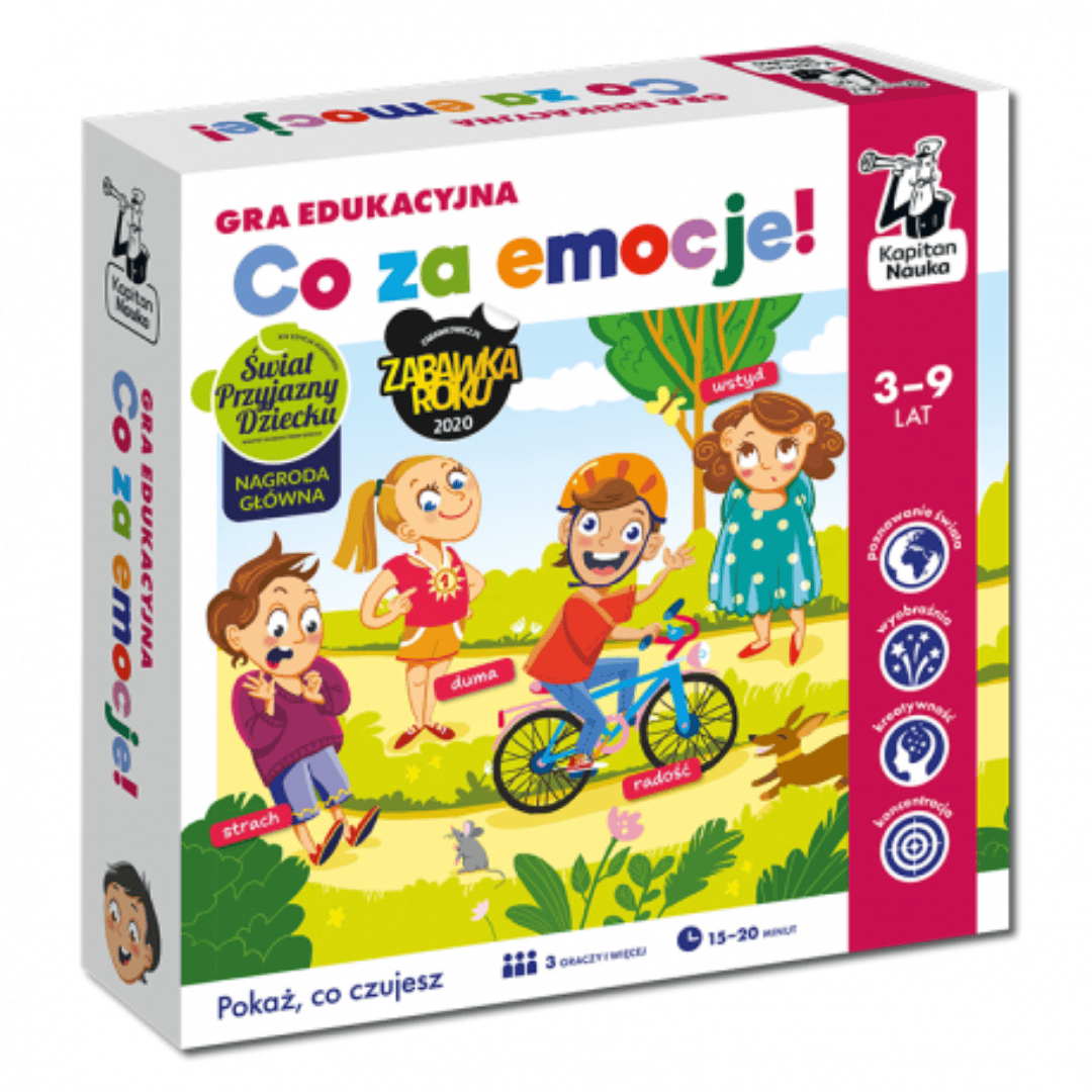 Przód opakowania "Co za emocje!" Gra edukacyjna od Kapitana Nauki.