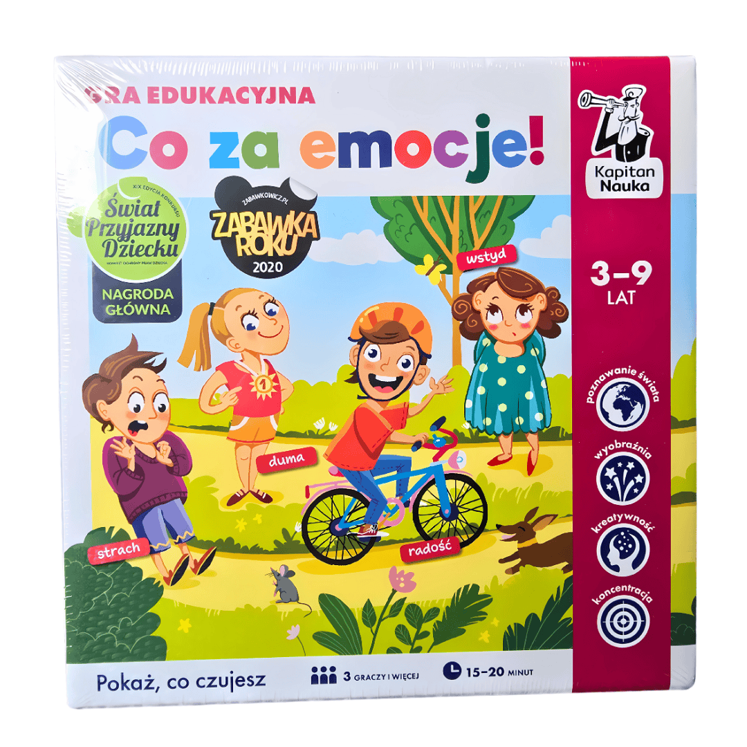 Przód opakowania "Co za emocje!" Gra edukacyjna od Kapitana Nauki.
