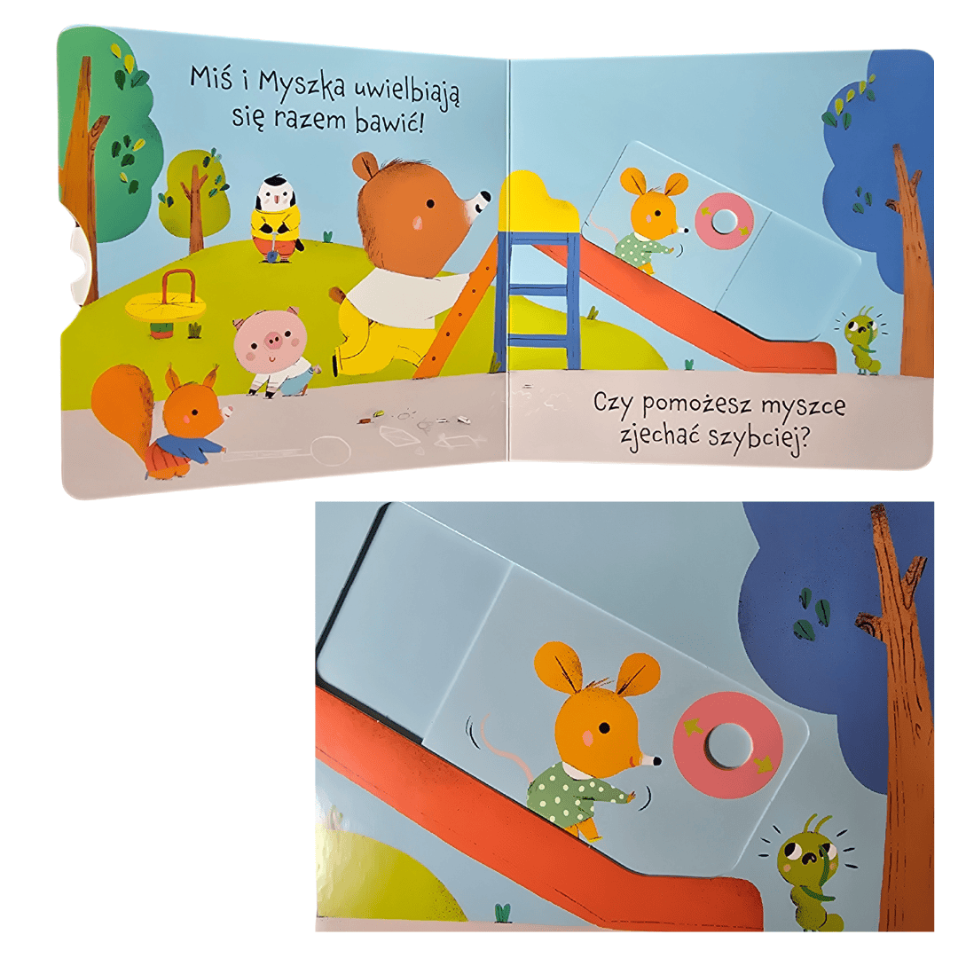 Karty z ilustracjami książki "Miś i Myszka w żłobku" od Wydawnictwa Wilga.