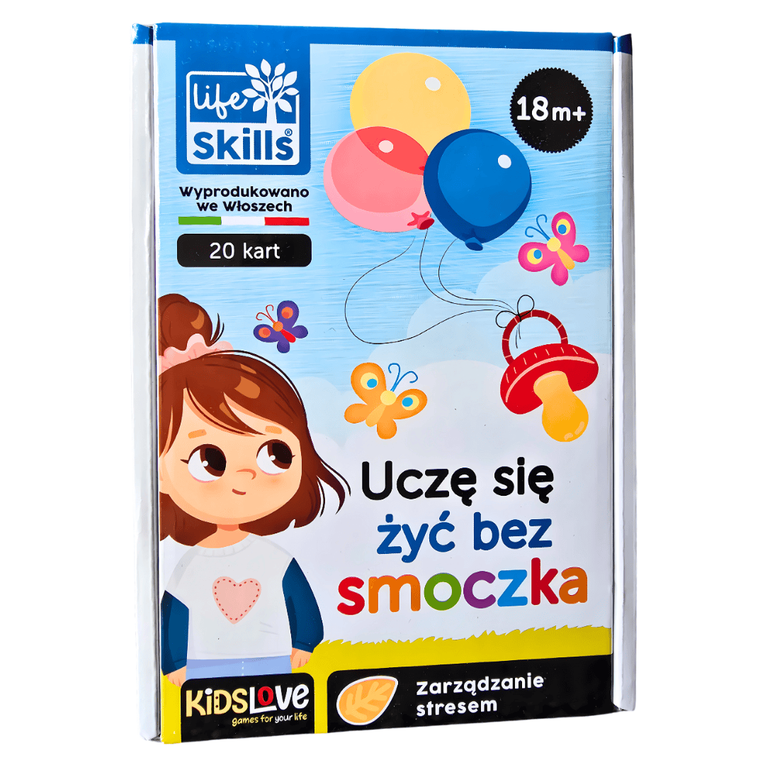 Przód opakowania "Uczę się żyć bez smoczka" gra dla dzieci z serii Life Skills od Lisciani 18m+