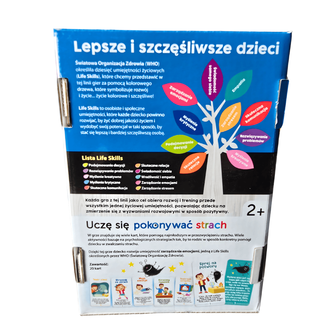 Tył opakowania "Uczę się pokonywać strach" gra dla dzieci z serii Life Skills od Lisciani 2+