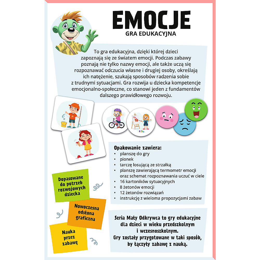 Tył opakowania gry edukacyjnej "Emocje".
