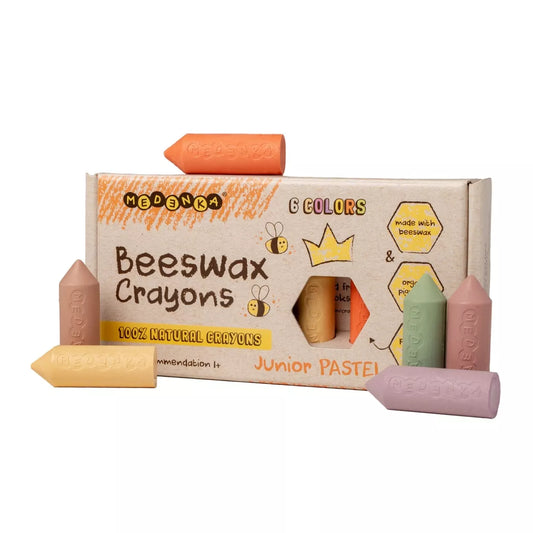 Kredki z wosku pszczelego JUNIOR PASTEL (6 kolorów) od Medenki 100%naturalne 1+