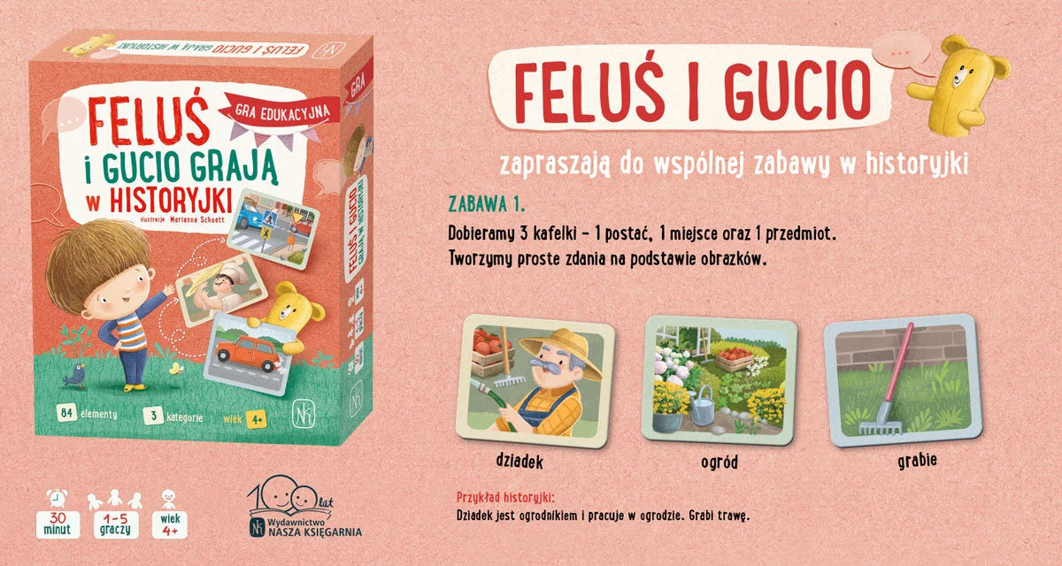 Feluś i Gucio grają w historyjki - gra edukacyjna Wydawnictwo Nasza Księgarnia 4+