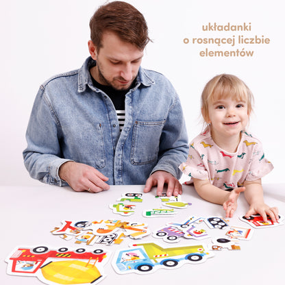 Puzzle Progresywne "Pojazdy na Budowie" dla Maluszków 2+