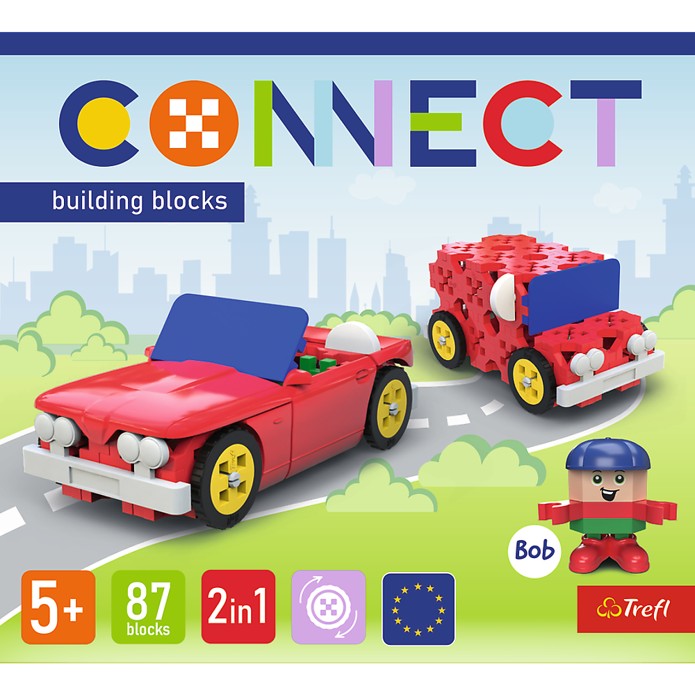 Opakowanie  z klocków konstrukcyjnych Connect od firmy Trefl - widziane od góry.
