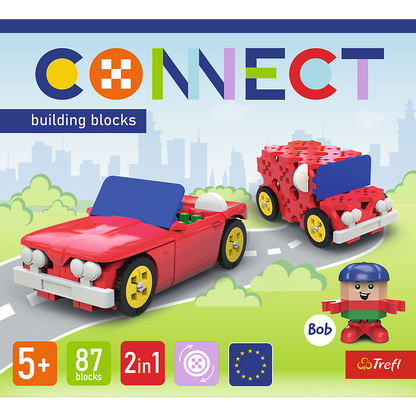 Opakowanie  z klocków konstrukcyjnych Connect od firmy Trefl - widziane od góry.