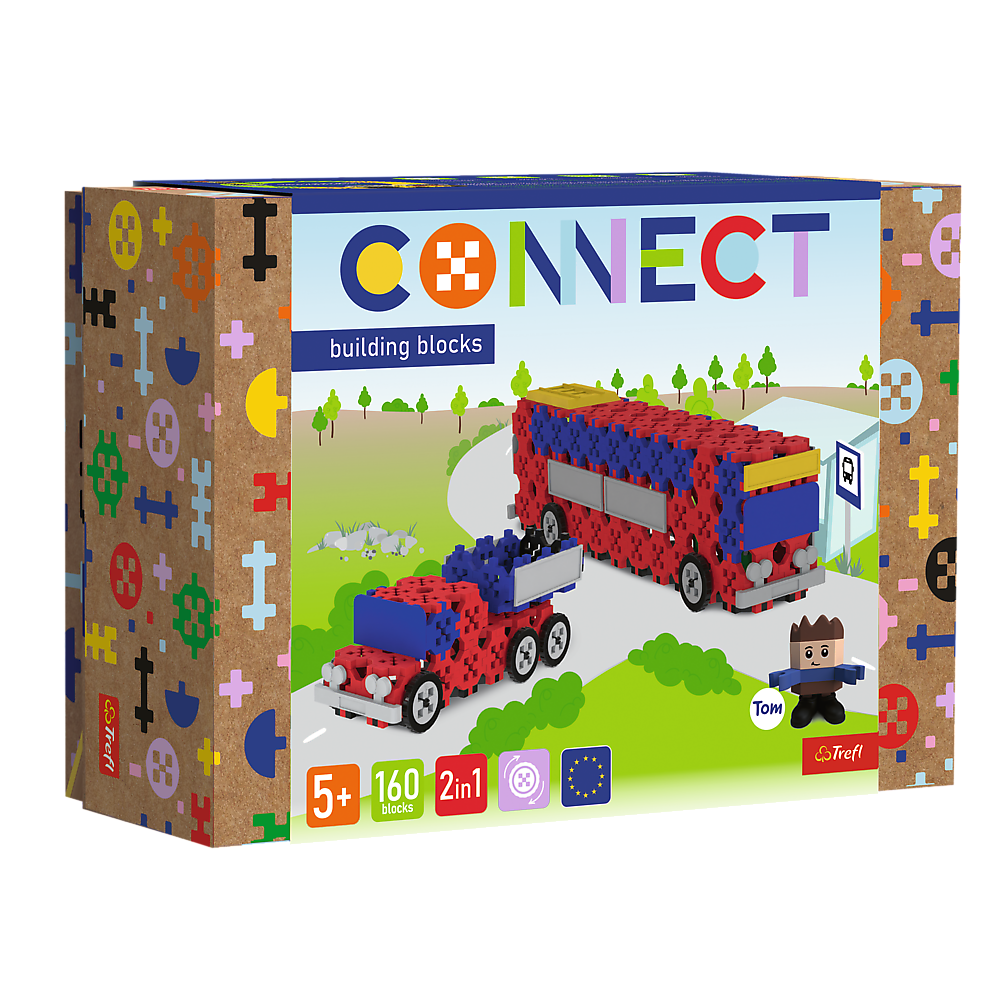 Opakowanie klocków konstrukcyjnych Connect od firmy Trefl.