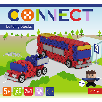 Opakowanie  z klocków konstrukcyjnych Connect od firmy Trefl - widziane od góry.