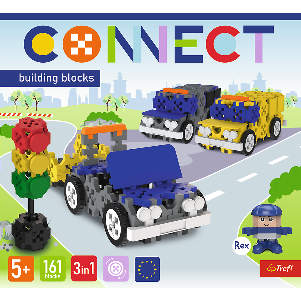Pudełko klocków konstrukcyjnych Connect od firmy Trefl.
