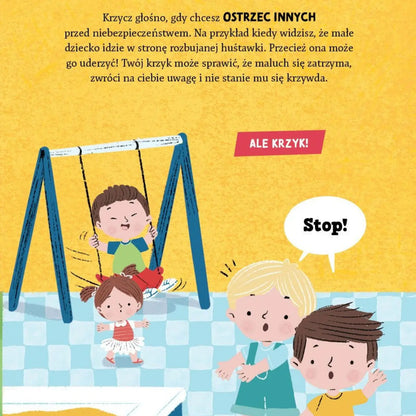 Wnętrze książki Ale Krzyk – ilustracja z bawiącymi się dziećmi
