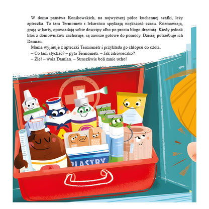 Książka edukacyjna o chorowaniu dla dzieci 3–5 lat, ilustracje Wojciecha Stachyry.