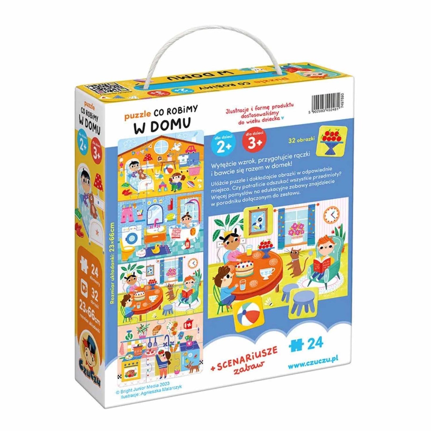 Puzzle CzuCzu Co robimy w domu - układanka 24 części i 32 obrazki dodatkowe – pokazane elementy puzzli z motywami domowymi.