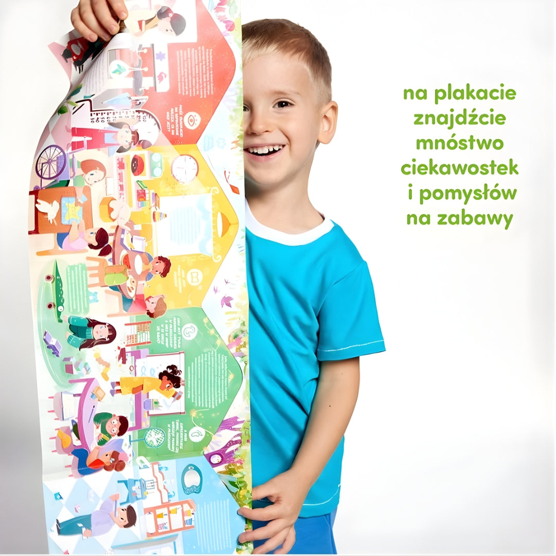Plakat edukacyjny CzuCzu o przedszkolu - pomysły na zabawy i rozmowy z dzieckiem.