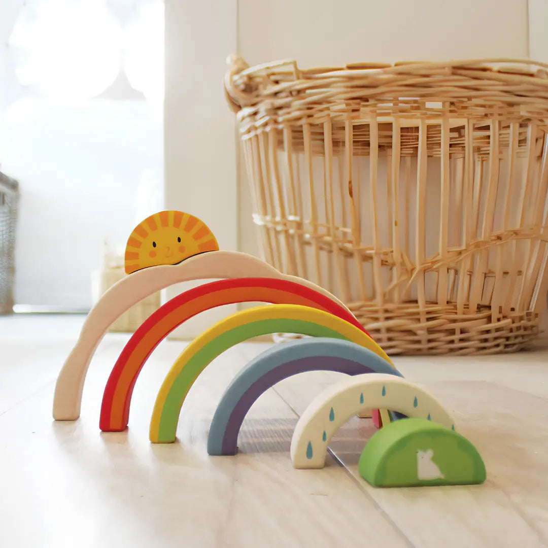 Drewniana tęcza do układania Tender Leaf Toys – drewniane łuki do kreatywnej zabawy.