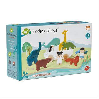 Drewniany statek do ciągnięcia ze zwierzątkami Tender Leaf Toys