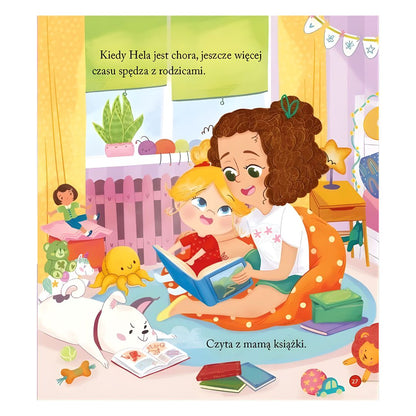 Hela z mamą podczas choroby – ilustracja z książki.