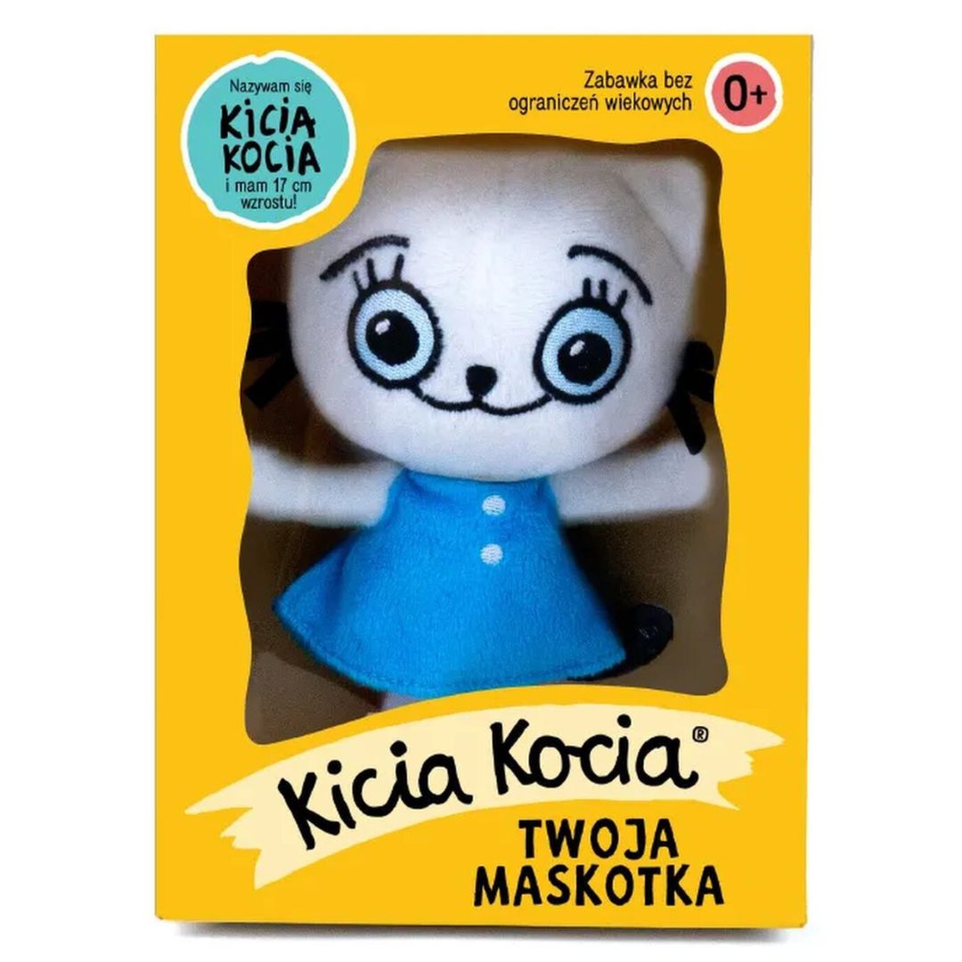 Maskotka Kicia Kocia 17 cm –-miękka pluszowa przytulanka w niebieskiej sukience.