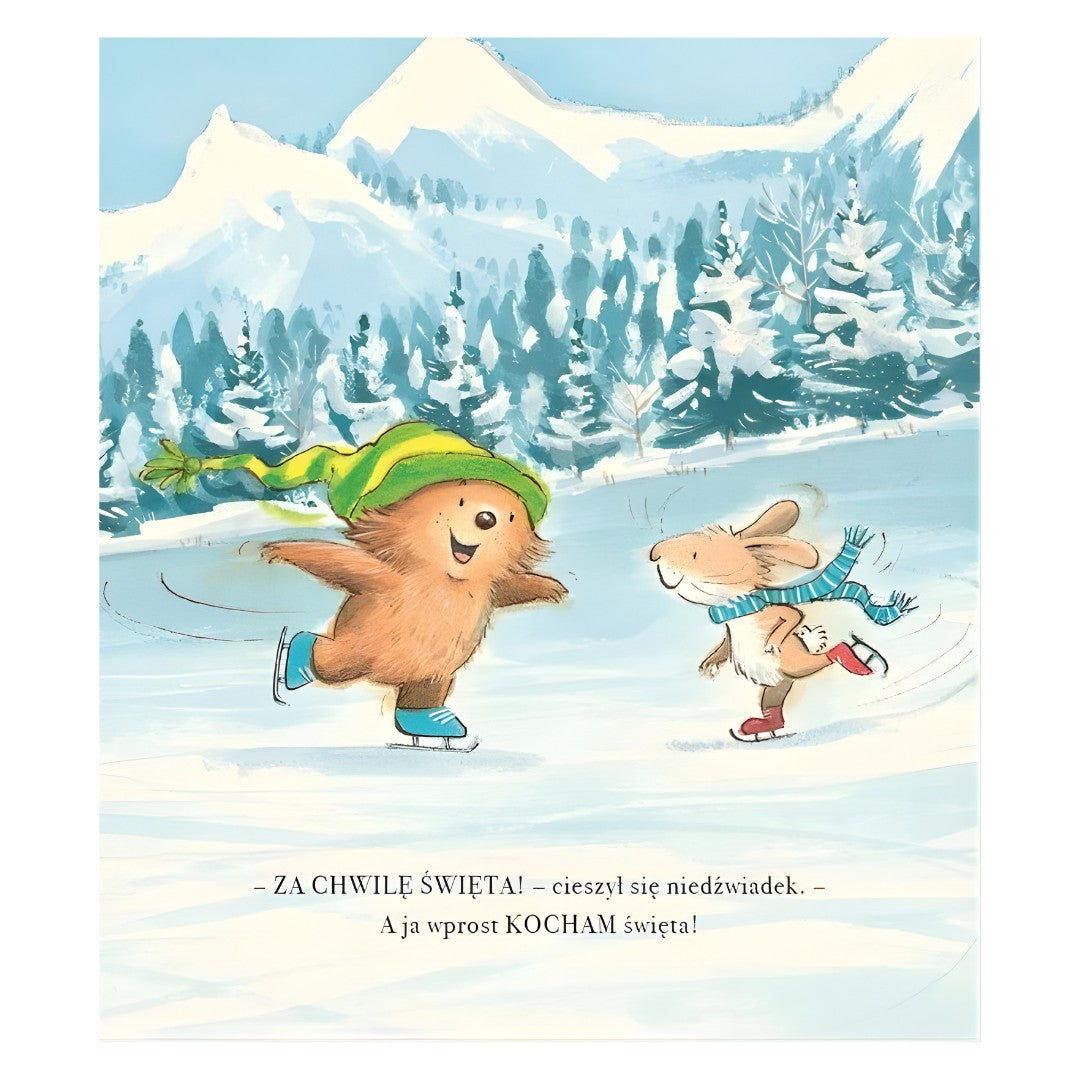 Ilustracje z książki Kocham Cię bardziej niż święta – zimowa scena.