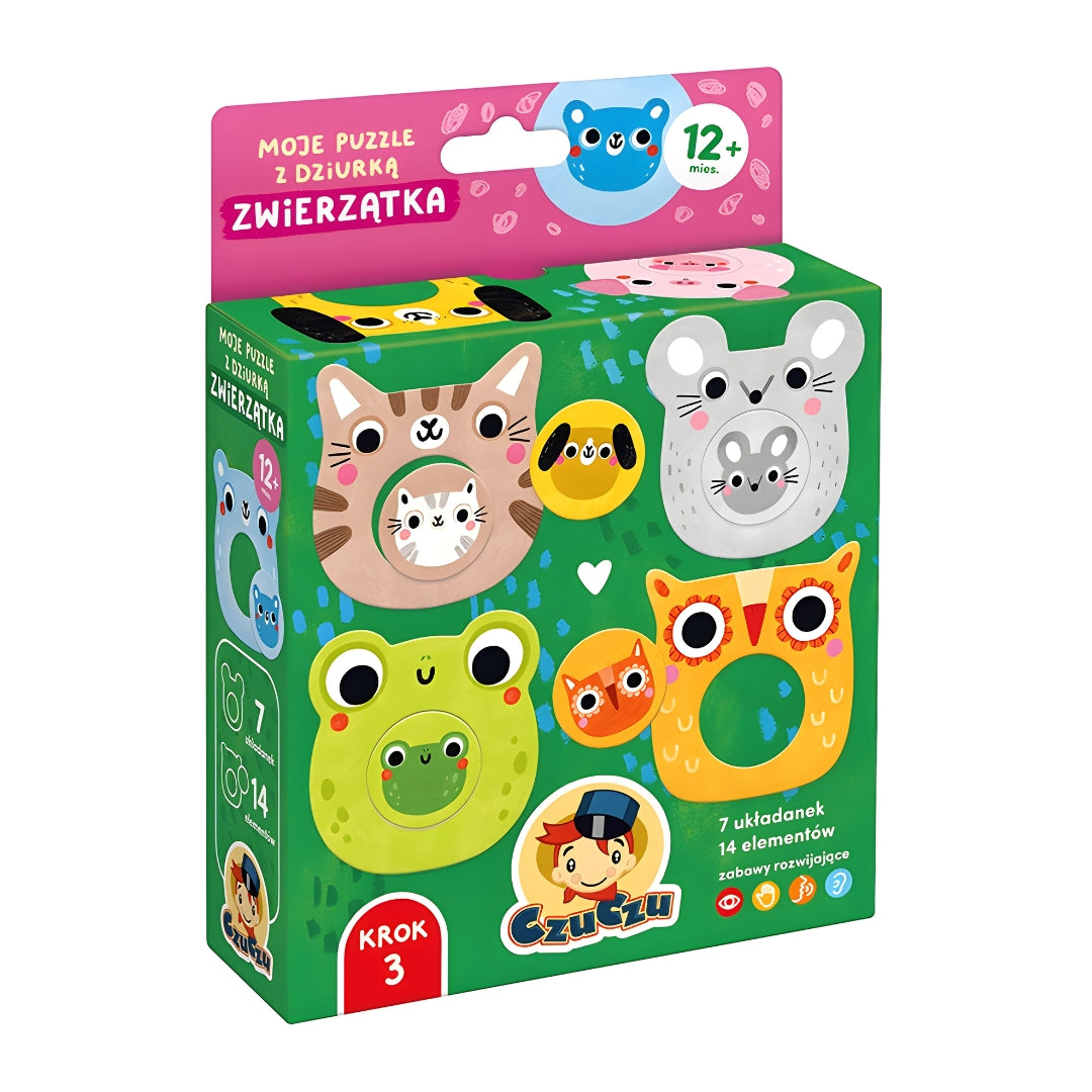 Puzzle z dziurką Zwierzątka CzuCzu - zestaw edukacyjny dla maluchów 12m+