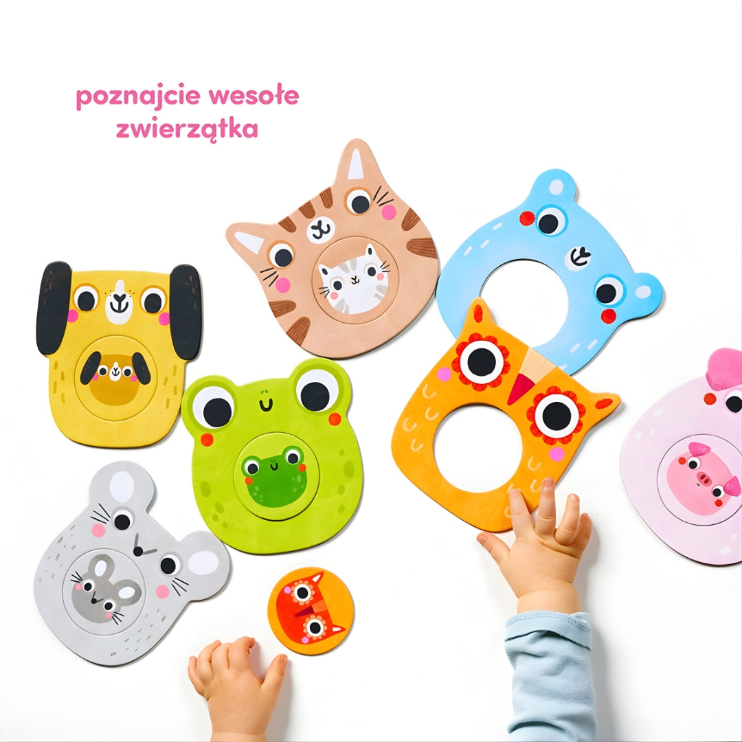 Puzzle edukacyjne dla dzieci 12m+ z wymiennymi kółeczkami – Zwierzątka