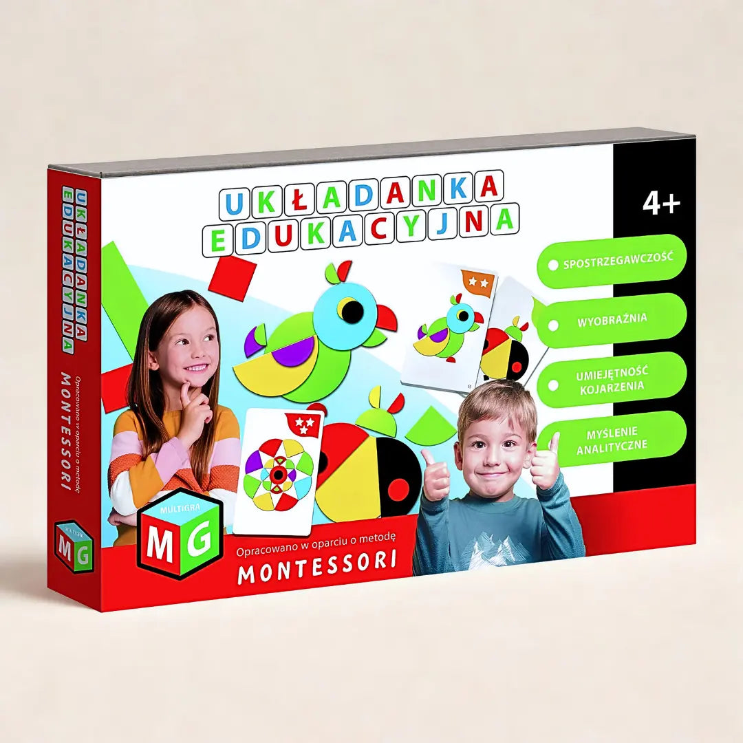 Montessori Układanka Edukacyjna Papuga Multigra 4+ – zestaw