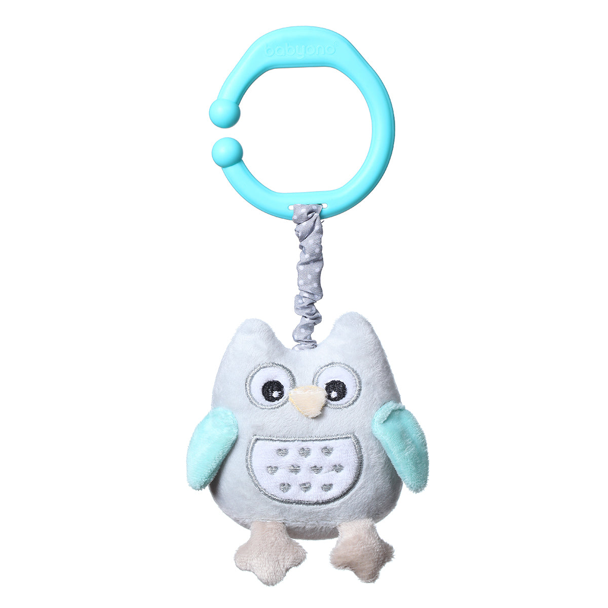 Zabawka dla dzieci z wibracją "OWL SOFIA" od Babyono. Wersja szaro-zielona.