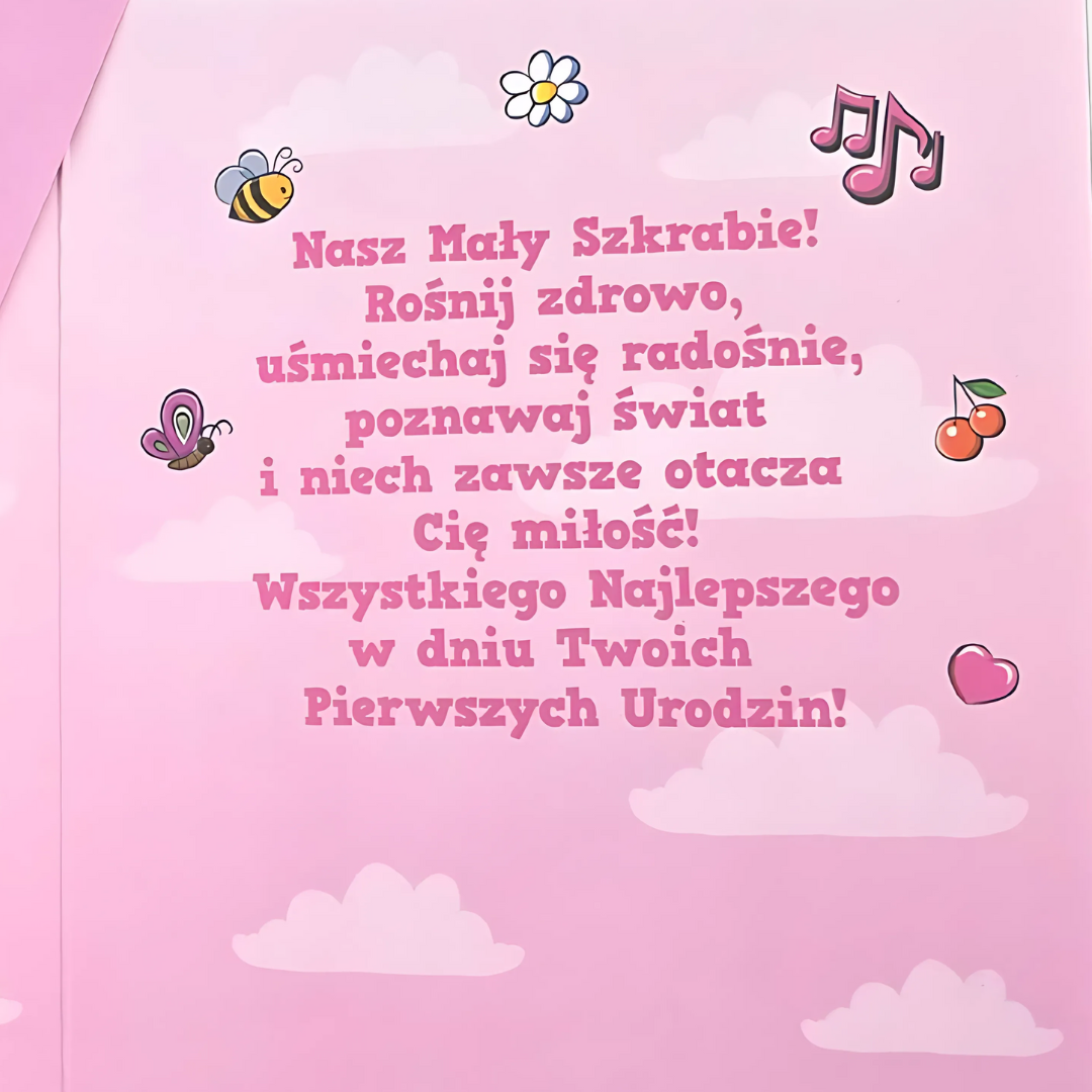 Kartka Okolicznościowa z Okazji Pierwszych Urodzin w kolorze różowym od Armin Style (GM-0894)