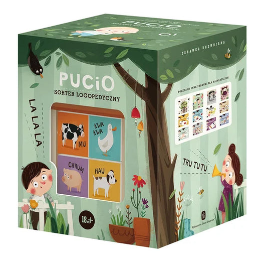 Opakowanie gry logopedycznej Pucio od Naszej Księgarni - edukacyjna zabawka wspierająca rozwój mowy dziecka