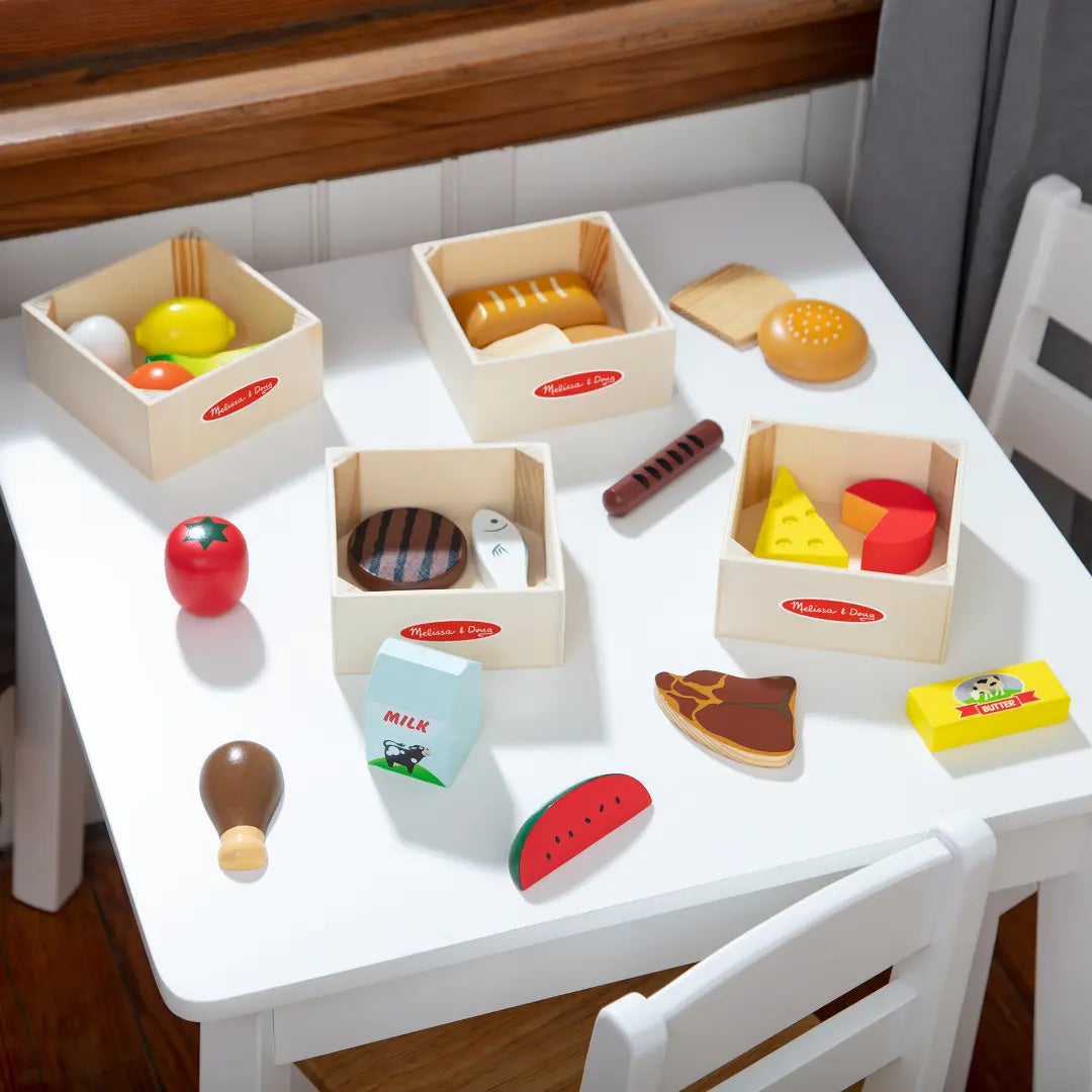 Edukacyjny zestaw jedzenia Melissa & Doug z drewnianymi skrzynkami