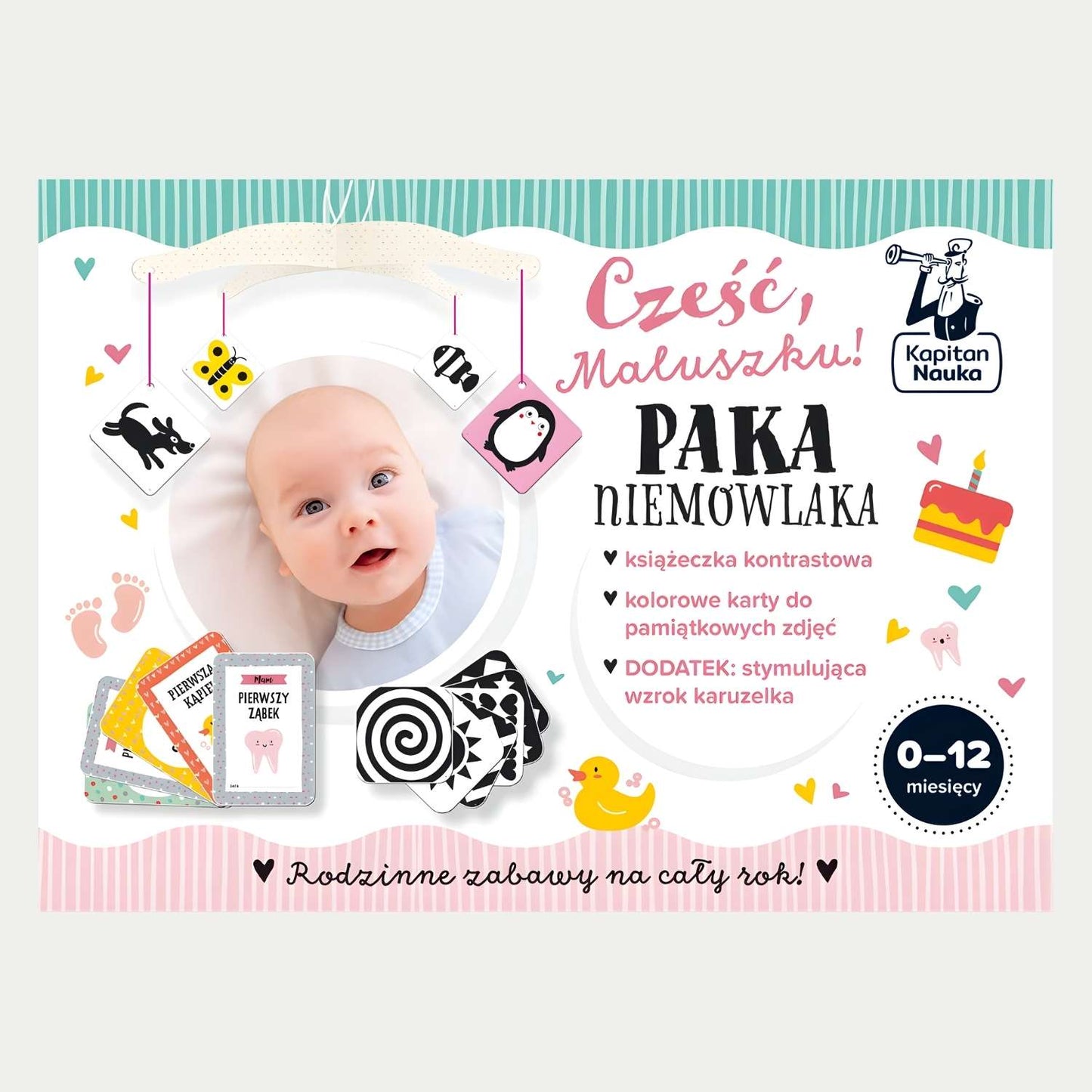 Cześć Maluszku Paka Niemowlaka karty kontrastowe wspierające rozwój wzroku niemowlaka.