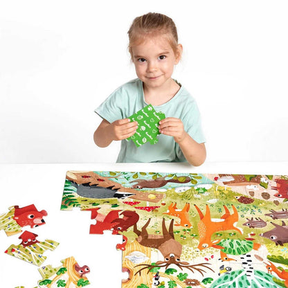 Dzikie puzzle Las CzuCzu gotowa ilustracja lasu ze zwierzętami i roślinami - dziecko podczas zabawy
