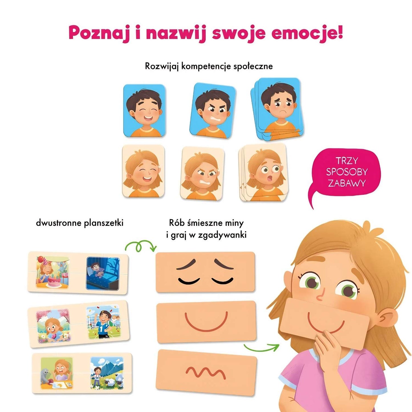 Emocje gra edukacyjna Kapitan Nauka planszetki i żetony emocji.