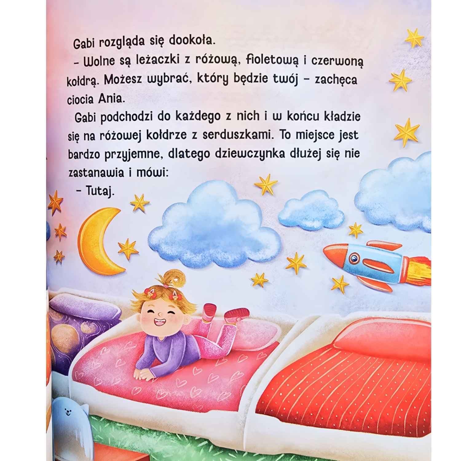 Gabi pierwszy dzień w żłobku - książka dla dzieci - wybór leżaczka przez dziecko.