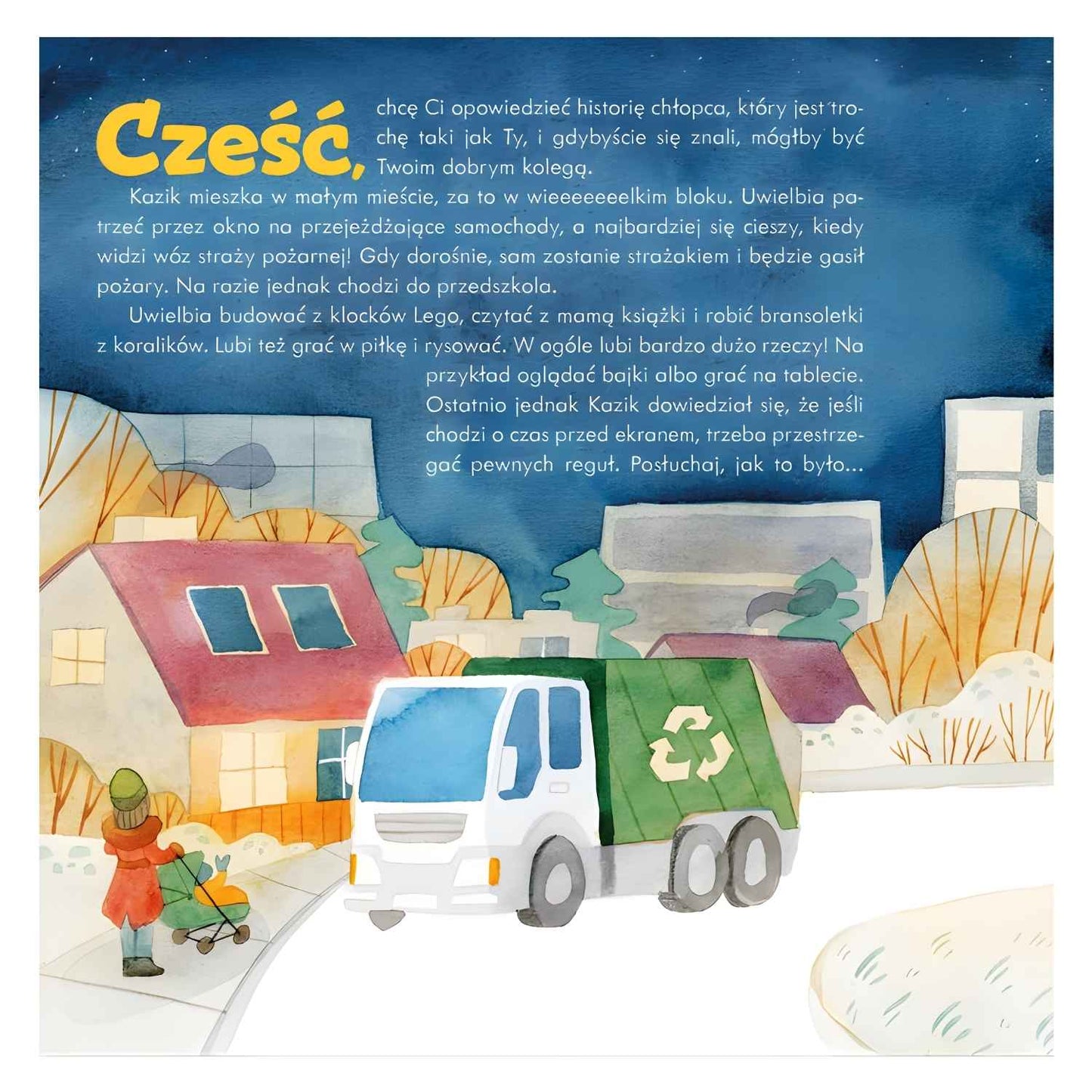 Kazik i czas przed ekranem książka o zasadach korzystania z tabletów dla dzieci - ilustracja.