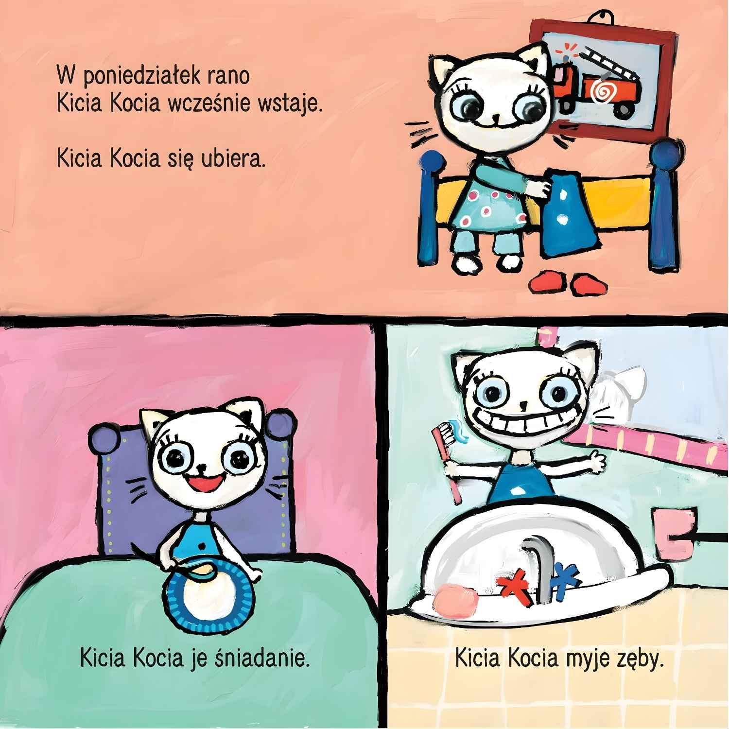 Książka o pierwszym dniu w przedszkolu Kicia Kocia - ilustracja.