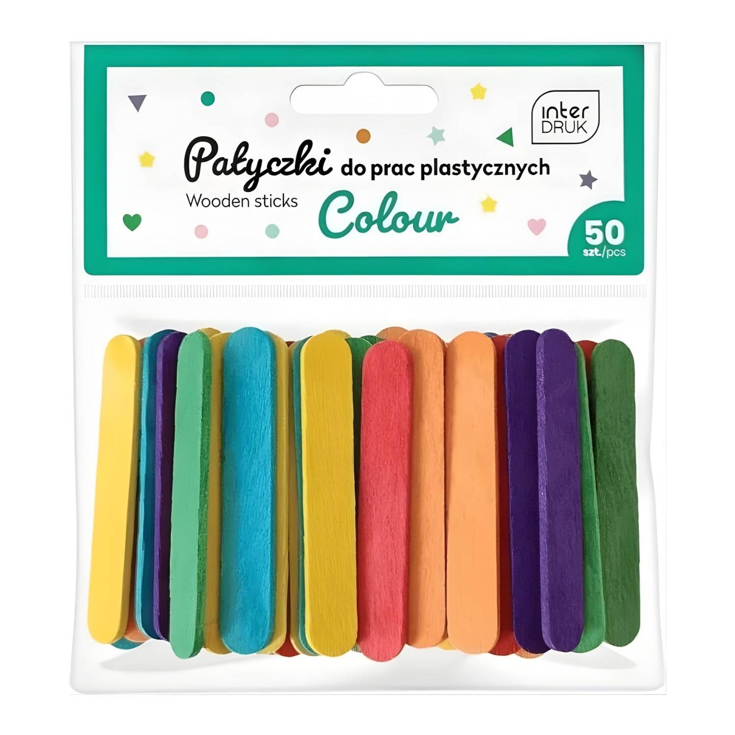 Kolorowe patyczki do prac plastycznych 65 mm Interdruk – zestaw 50 sztuk dla dzieci