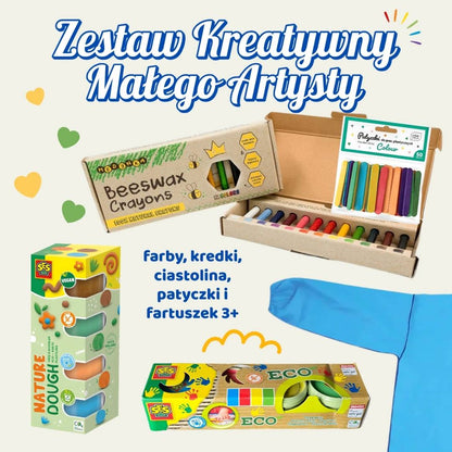 Zestaw Kreatywny Małego Artysty - farby, kredki, ciastolina, patyczki i fartuszek 3+