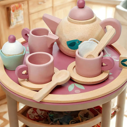 Drewniany serwis do herbaty Mini Chef Tender Leaf Toys 3+ – zestaw na tacy