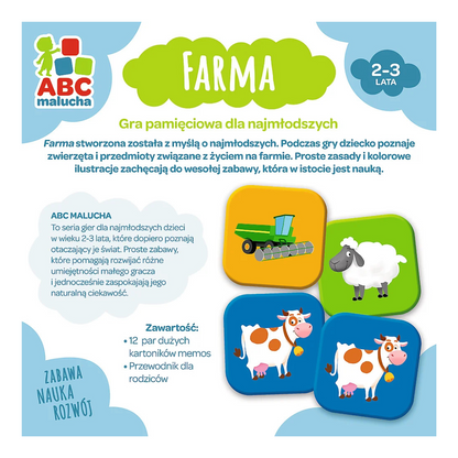 Tył okładki gry pamięciowej dla najmłodszych "Farma" od firmy Trefl.