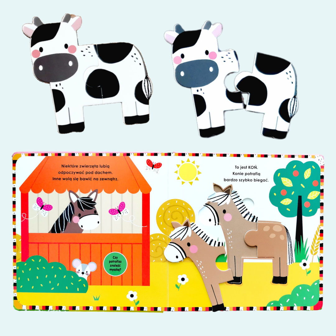 Ilustracje książki pt. "Na wsi - Układam Puzzle" od firmy Harperkids.
