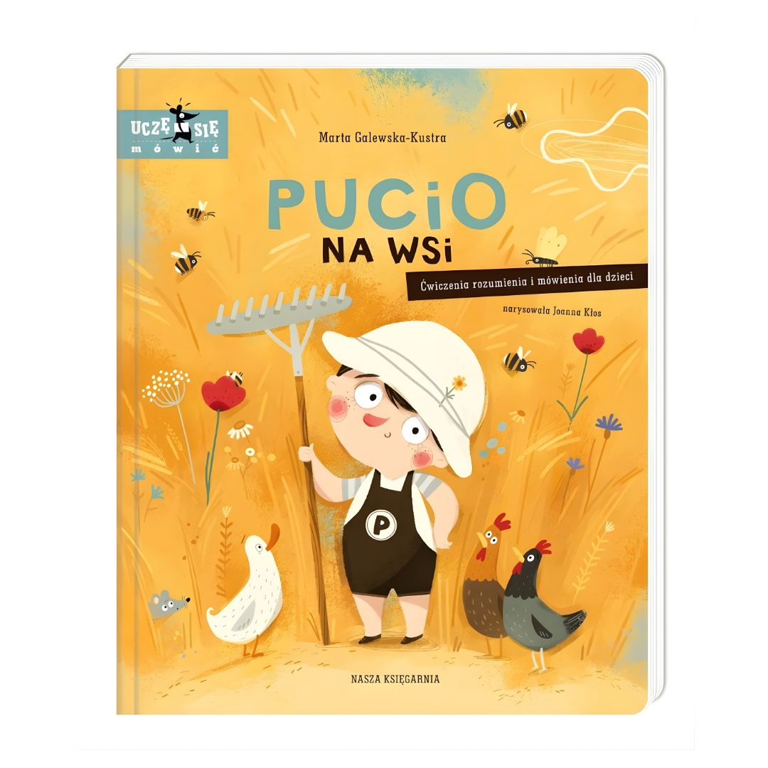 Książka Pucio na wsi – okładka, edukacyjna książka wspierająca rozwój mowy dziecka.
