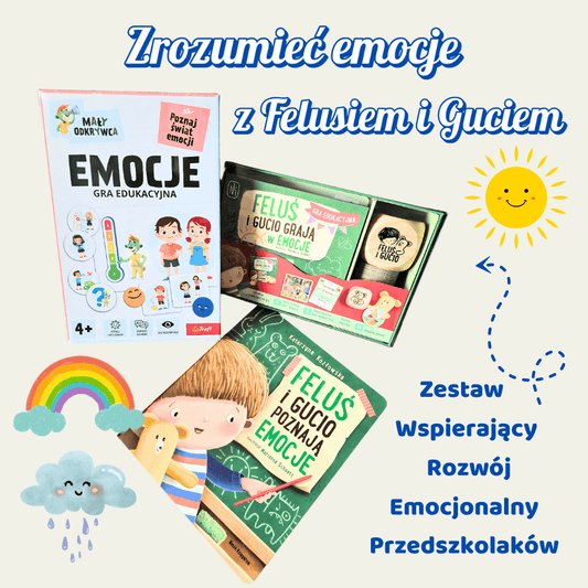 Zdjęcie promujące zestaw "Zrozumieć emocje z Felusiem i Guciem - zestaw wspierający rozwój emocjonalny przedszkolaków" - Kraina Milusi.