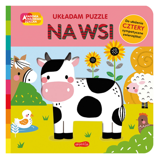Okładka książki pt. "Na wsi - Układam Puzzle" od firmy Harperkids.