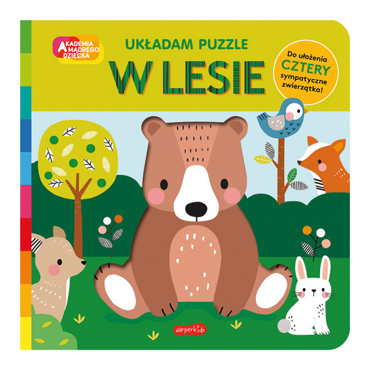 Okładka książki pt. "W lesie" - układam puzzle" od Harperkids.